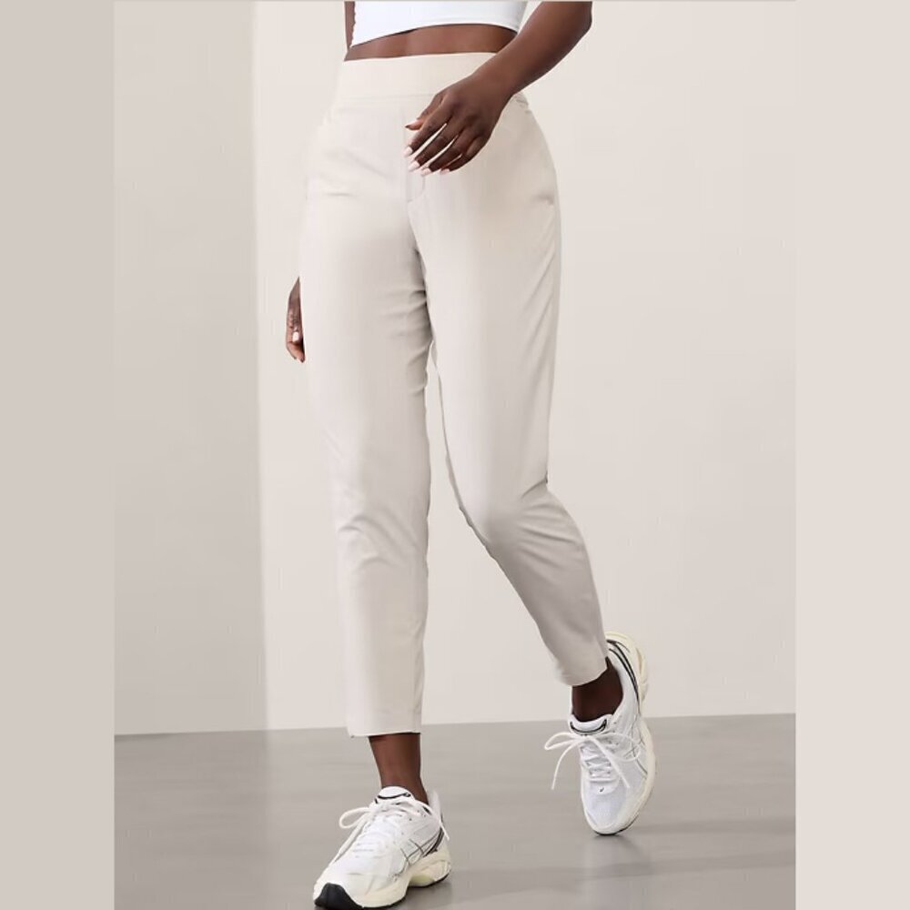 Athleta Brooklyn Ankle Mid Rise Pant in Tan Cream 'Abalone', size 16